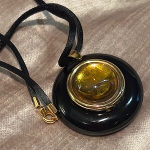 Vintage Rare 1984 Paloma Picasso Black and Gold Pendant Necklace Scent Holder